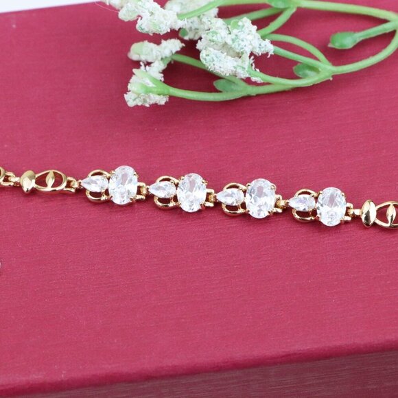 "Elegant Rose Gold Plated Bracelet with Oval and Teardrop Stones, XPBL0908 - Picture 11 of 12